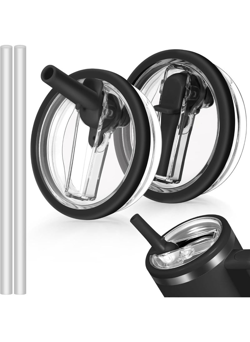 غطاء بديل بقشة قابلة للطي مقاس 40 اونصة من قطعتين مناسب لستانلي كوينشر، مقاوم للتسرب لغطاء ستانلي، غطاء بديل مقاوم للانسكاب وقابل لاعادة الاستخدام لملحقات اكواب ستانلي (اسود) - Image 1